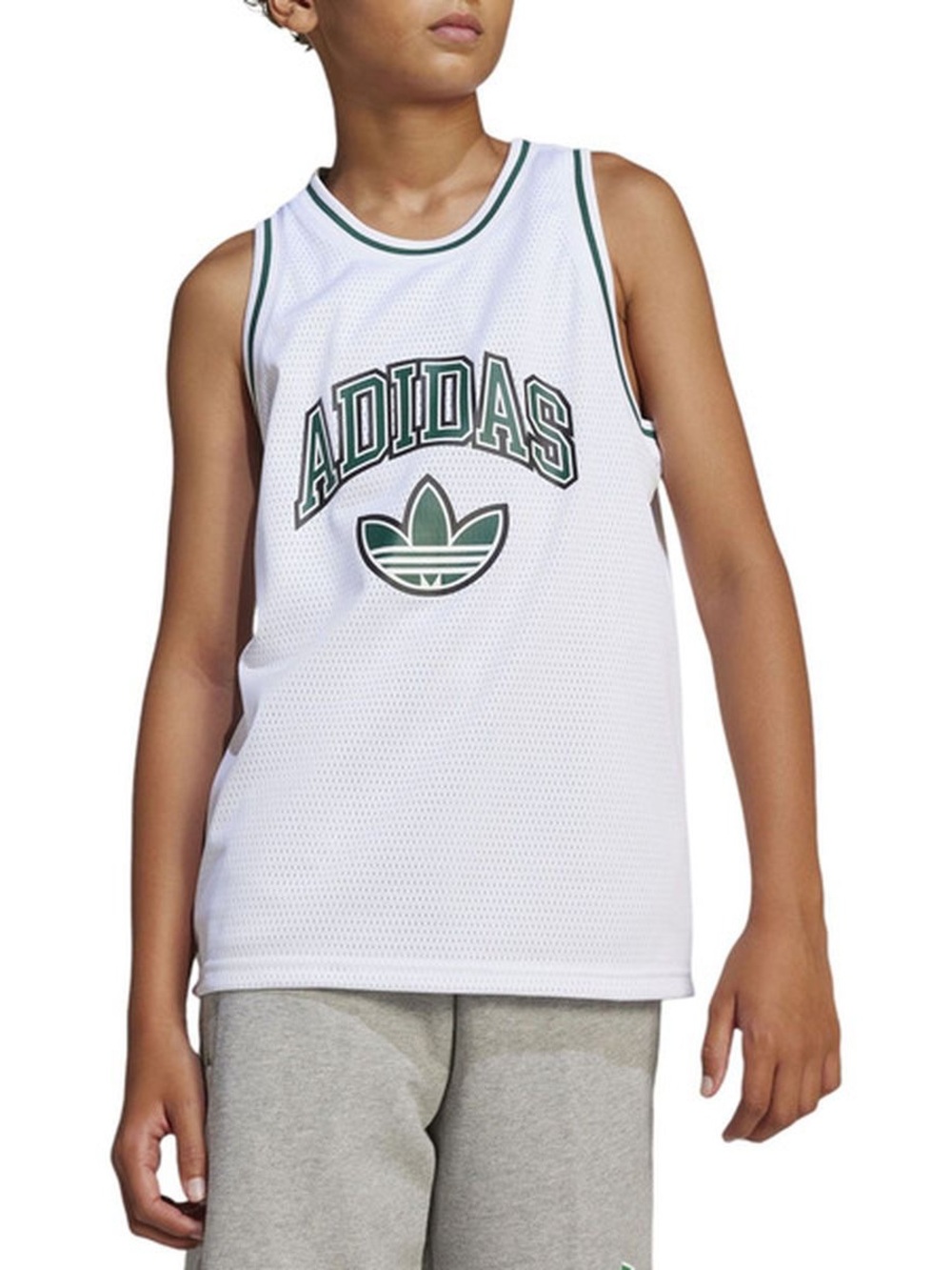 adidas White Mesh Basketball Jersey with Green Trim